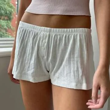 Womens Y2K Pajama Shorts Low Waist Striped Boxer Shorts Cute Lounge Floral Pj Shorts Bottoms Comfy Sleep Shorts(E White, Small)