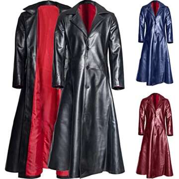 Mens Vintage Faux Leather Trench Coat Steampunk Gothic Full Length Overcoat Windproof Big and Tall M...