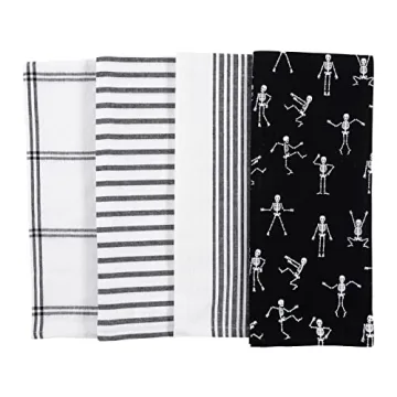 KAF Home Pantry Dancing Skeletons Holiday Kitchen Dish Towel Set of 4, Cotton Rich, 18 x 28-inch
