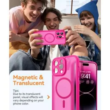 CANSHN Magnetic Compatible with iPhone 14 Pro Max Case, Upgraded [Full Camera Protection] [Compatible with Magsafe] [Translucent Matte] Shockproof Protective Phone Case Cover 6.7 Inch - Hot Pink