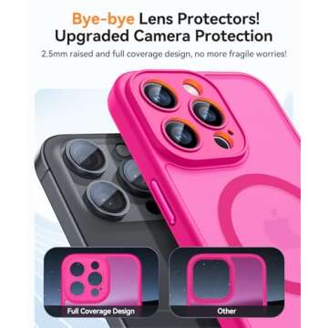 CANSHN Magnetic Compatible with iPhone 14 Pro Max Case, Upgraded [Full Camera Protection] [Compatible with Magsafe] [Translucent Matte] Shockproof Protective Phone Case Cover 6.7 Inch - Hot Pink