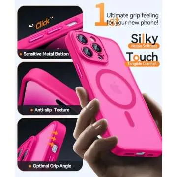 CANSHN Magnetic Compatible with iPhone 14 Pro Max Case, Upgraded [Full Camera Protection] [Compatible with Magsafe] [Translucent Matte] Shockproof Protective Phone Case Cover 6.7 Inch - Hot Pink