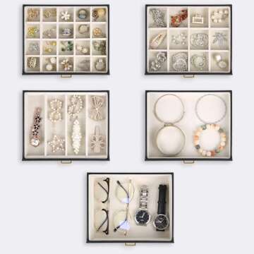 Kendal Extra Large Jewelry Box Jewelry Case PU Leather 6 Tier 5 Drawers Large Storage Capacity with Mirror Jewelry Storage Organizer Great Gift Also Good For Watches LJC-SHD5BK (black)