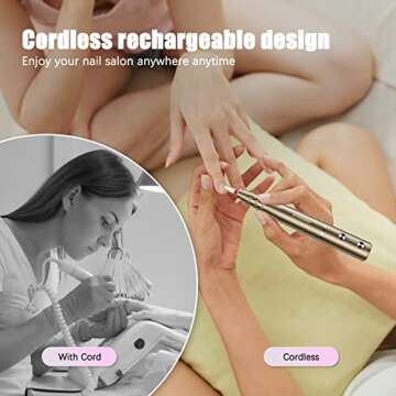 Portable Cordless Electric Nail Drill, Rechargeable Professional Nail File Kit for Acrylic,Gel Nails, Acrylic Nail Drill Manicure Pedicure Machine for Home Use(Gold)