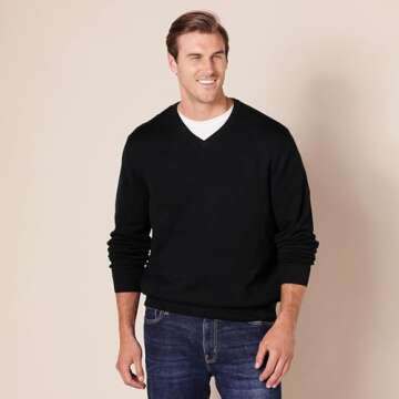 Amazon Essentials Men's V-Neck Sweater (Available in Big & Tall), Black, Large