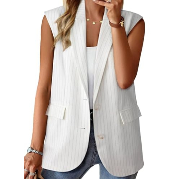 Dokotoo Summer Sleeveless Blazers for Women Lightweight Lapel Collar Button-down Pockets Fashion Bus...