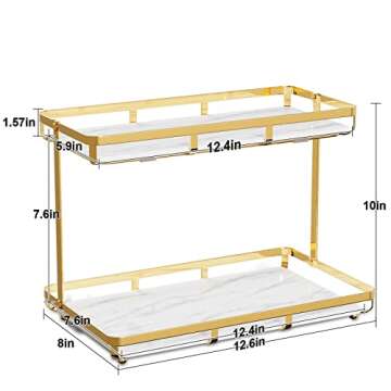 Hassol 2 Tier Bathroom Countertop Organizer, Premium for Makeup Organization and Storage, Vanity Trays, Skincare Organizers, Counter Trays, Perfume, Display, Kitchen, Lotion, Cosmetic Gold Shelf