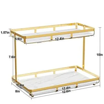 Hassol 2 Tier Bathroom Countertop Organizer, Premium for Makeup Organization and Storage, Vanity Trays, Skincare Organizers, Counter Trays, Perfume, Display, Kitchen, Lotion, Cosmetic Gold Shelf