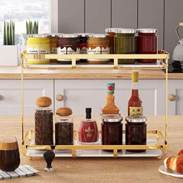 Hassol 2 Tier Bathroom Countertop Organizer, Premium for Makeup Organization and Storage, Vanity Trays, Skincare Organizers, Counter Trays, Perfume, Display, Kitchen, Lotion, Cosmetic Gold Shelf