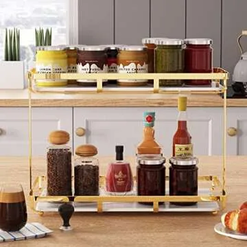 Hassol 2 Tier Bathroom Countertop Organizer, Premium for Makeup Organization and Storage, Vanity Trays, Skincare Organizers, Counter Trays, Perfume, Display, Kitchen, Lotion, Cosmetic Gold Shelf