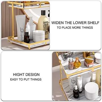 Hassol 2 Tier Bathroom Countertop Organizer, Premium for Makeup Organization and Storage, Vanity Trays, Skincare Organizers, Counter Trays, Perfume, Display, Kitchen, Lotion, Cosmetic Gold Shelf