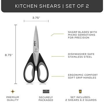 JoyJolt Kitchen Shears Heavy Duty Scissors (TWO) With Scissor Sheaths. All Purpose Utility Scissors;...