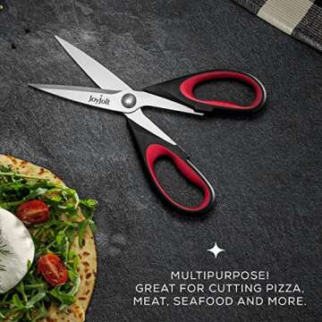 JoyJolt Kitchen Shears Heavy Duty Scissors (TWO) With Scissor Sheaths. All Purpose Utility Scissors; Herb Scissors, Vegetable Scissors, Meat Scissors, Chicken Shears. Stainless Steel Dishwasher Safe