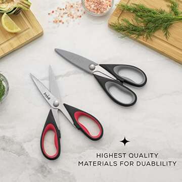 JoyJolt Kitchen Shears Heavy Duty Scissors (TWO) With Scissor Sheaths. All Purpose Utility Scissors; Herb Scissors, Vegetable Scissors, Meat Scissors, Chicken Shears. Stainless Steel Dishwasher Safe