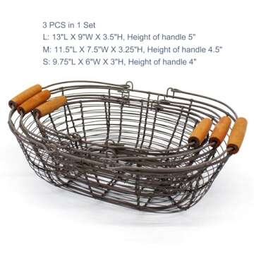Rustic CVHOMEDECO Oval Wire Storage Baskets - Set of 3