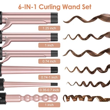 6-in-1 Curling Iron Set with Ceramic Barrels & Heat Glove