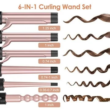 6-in-1 Curling Iron Set with Ceramic Barrels & Heat Glove