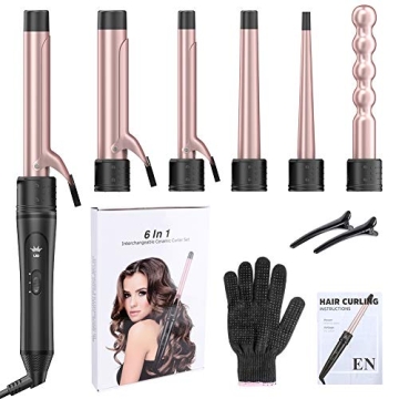6-in-1 Curling Iron Set with Ceramic Barrels & Heat Glove