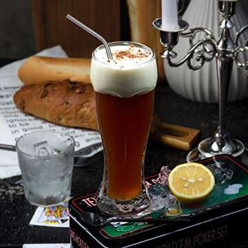 ANWBROAD Stainless Steel Straws Metal Straws Drinking Reusable Thickened - 10.5" Long Rainbow