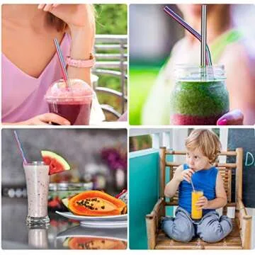 ANWBROAD Stainless Steel Straws Metal Straws Drinking Reusable Thickened - 10.5" Long Rainbow