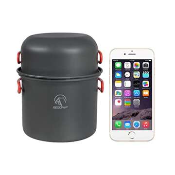 REDCAMP 8 PCS Camping Cookware Set Mess Kit, Lightweight & Compact Backpacking Cooking Set, Anodized Aluminum Camping Pots and Pans Set