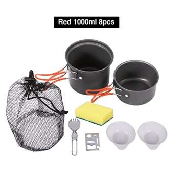 REDCAMP 8 PCS Camping Cookware Set Mess Kit, Lightweight & Compact Backpacking Cooking Set, Anodized Aluminum Camping Pots and Pans Set