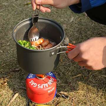 REDCAMP 8 PCS Camping Cookware Set Mess Kit, Lightweight & Compact Backpacking Cooking Set, Anodized Aluminum Camping Pots and Pans Set