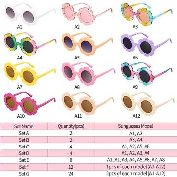 Mdvora 8 Pack Round Flower Sunglasses Set, Outdoor Kids Sunglasses Kit, 12 Color Options Flower Sunglasses(Set E, 8pcs)