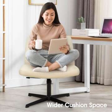 PayLessHere Criss Cross Chair,Armless Cross Legged Office Chair,Wide Comfty Desk Chair with No Wheel...