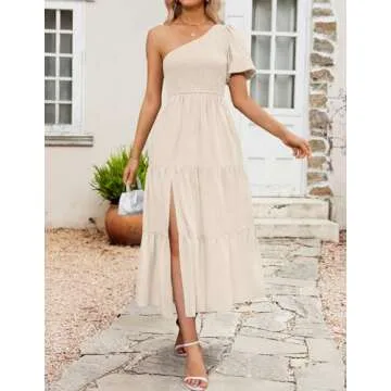 ZESICA One Shoulder Smocked Midi Dress for Women