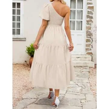 ZESICA One Shoulder Smocked Midi Dress for Women