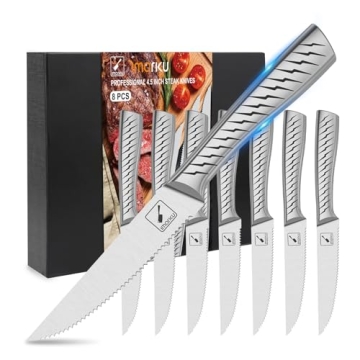 Imarku Serrated Steak Knife Set - 8 Pieces with Bolt Design