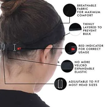 Madison Headwear Wig Grip Headbands For Women- Adjustable To Custom Fit Your Head - Velvet Comfort - Wig Bands No Slip Breathable Lightweight Material For All Day Wear! Keep Wig Comfortably Secured