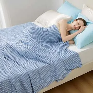 Bedsure Cooling Cotton Waffle King Size Blanket - Lightweight Breathable Blanket of Rayon Derived from Bamboo for Hot Sleepers, Luxury Throws for Bed, Couch and Sofa, Sky Blue, 104x90 Inches