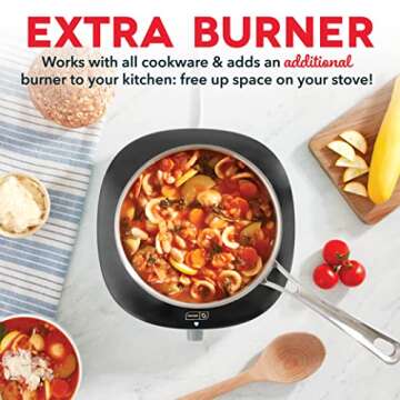 DASH Everyday Electric Cooktop with Infrared Heating, 5 Temperature Settings with Cord Storage, Perf...