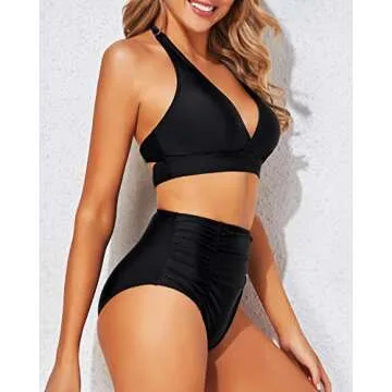 Tempt Me Black Two Piece High Waisted Bikini Set