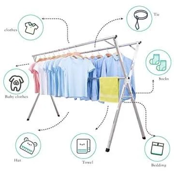 AIODE Clothes Racks for Hanging,94.5 inch for Stainless Steel Adjustable and Foldable Space Saving L...