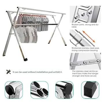 AIODE Clothes Racks for Hanging,94.5 inch for Stainless Steel Adjustable and Foldable Space Saving Laundry Clothes Drying Rack for Indoor Outdoor with Windproof Hooks