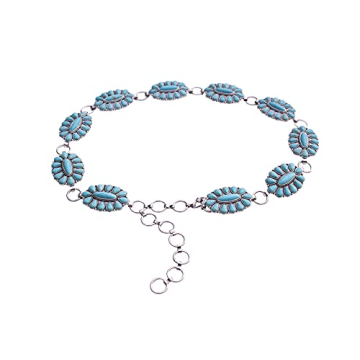 Wonderent Western Turquoise flower Concho Chain Belt No.2 (Turquoise)