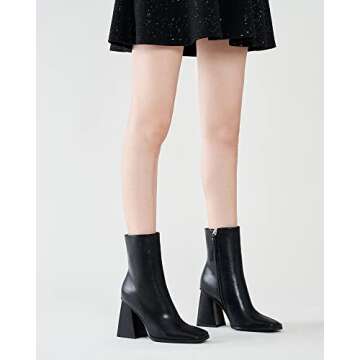 ZXHYZLZ Womens Black Chunky High Heel Boots - Zip Up, Square Toe, Ankle Booties Size 8
