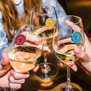 Vacu Vin Glass Markers - Set of 8 Colourful Characters for Wine Glass Decorations - Suction Cup Stickers for Wine Glasses - Perfect for Parties!