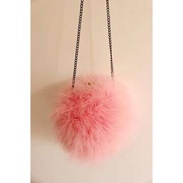 Mogor Women's Faux Fur Fluffy Feather Round Clutch Shoulder Bag Pink