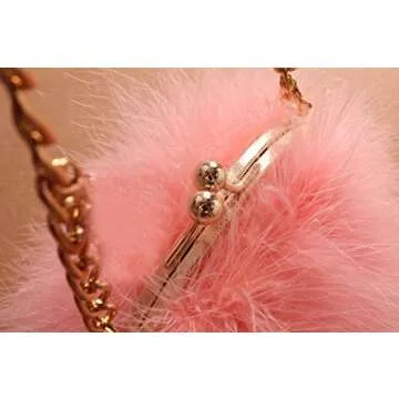 Mogor Women's Faux Fur Fluffy Feather Round Clutch Shoulder Bag Pink