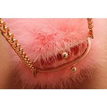 Mogor Women's Faux Fur Fluffy Feather Round Clutch Shoulder Bag Pink