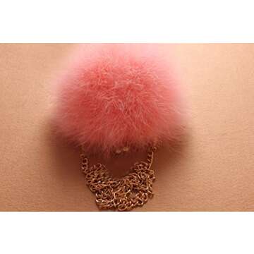 Mogor Women's Faux Fur Fluffy Feather Round Clutch Shoulder Bag Pink