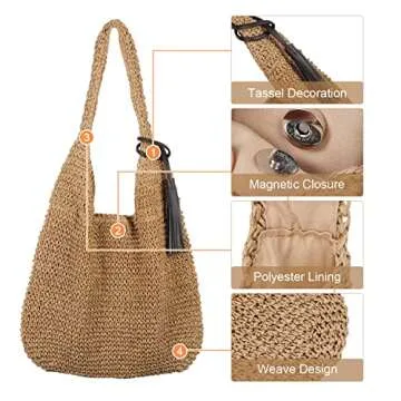 Freie Liebe Straw Beach Bag for Women Summer Woven Tote Bag Shoulder Handbags