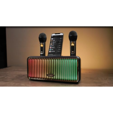 Portable Karaoke Machine with 2 Wireless Mics & LED