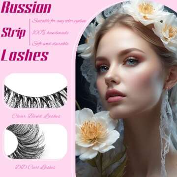 Veleasha Russian Strip Lashes with Clear Band Looks Like Eyelash Extensions D Curl Lash Strips 10 Pairs Pack (DT04)