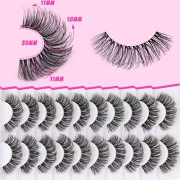 Veleasha Russian Strip Lashes with Clear Band Looks Like Eyelash Extensions D Curl Lash Strips 10 Pairs Pack (DT04)