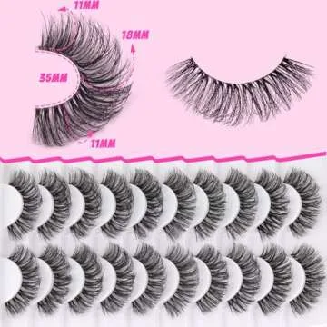 Veleasha Russian Strip Lashes with Clear Band Looks Like Eyelash Extensions D Curl Lash Strips 10 Pairs Pack (DT04)